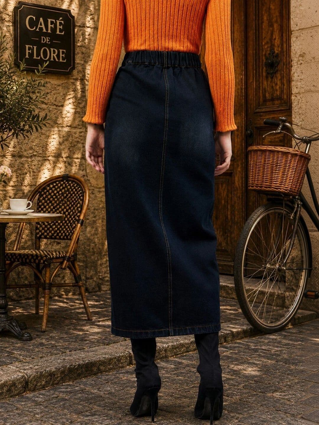 Chemistry Women Denim Front Slit Maxi Straight Skirt thumbnail 4