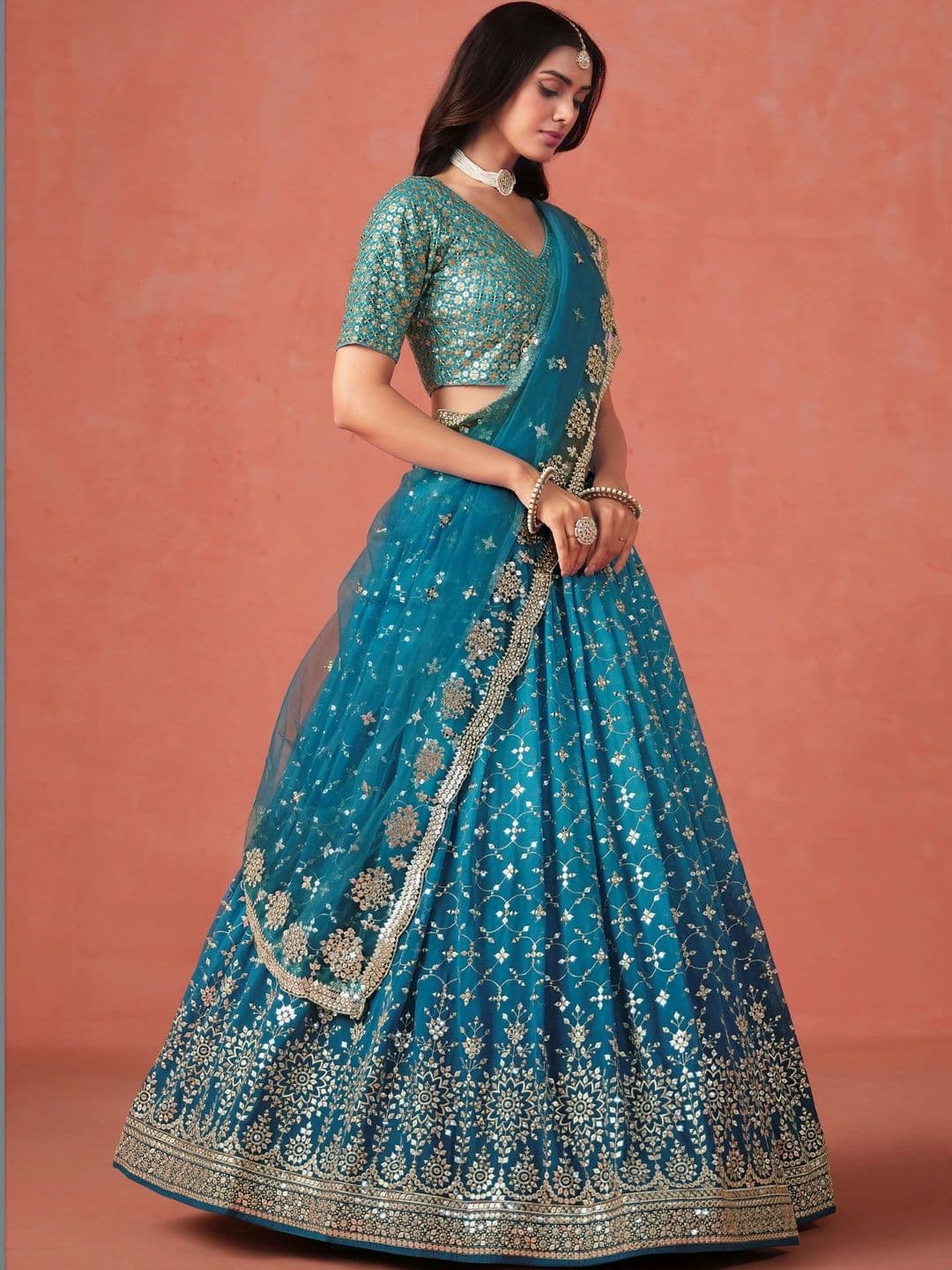 Zeel Clothing Embellished Sequinned Semi-Stitched Lehenga & Unstitched Blouse With Dupatta thumbnail 4