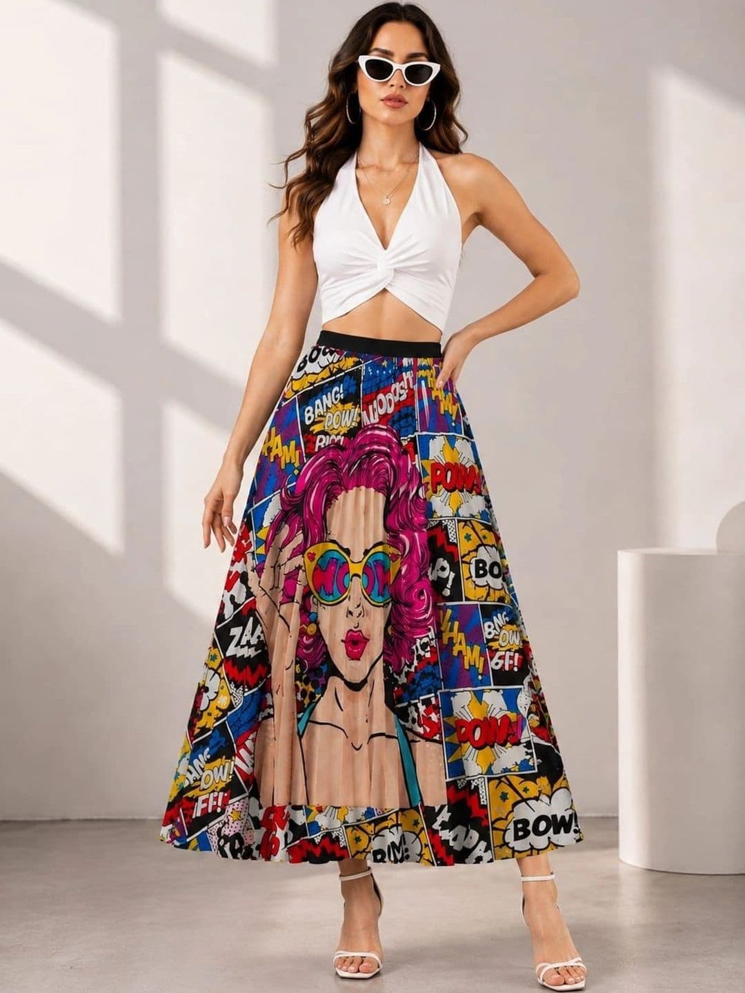 HIGH BUY Women Satin Graphic Graphic Print Others Maxi A-Line Skirt thumbnail 6