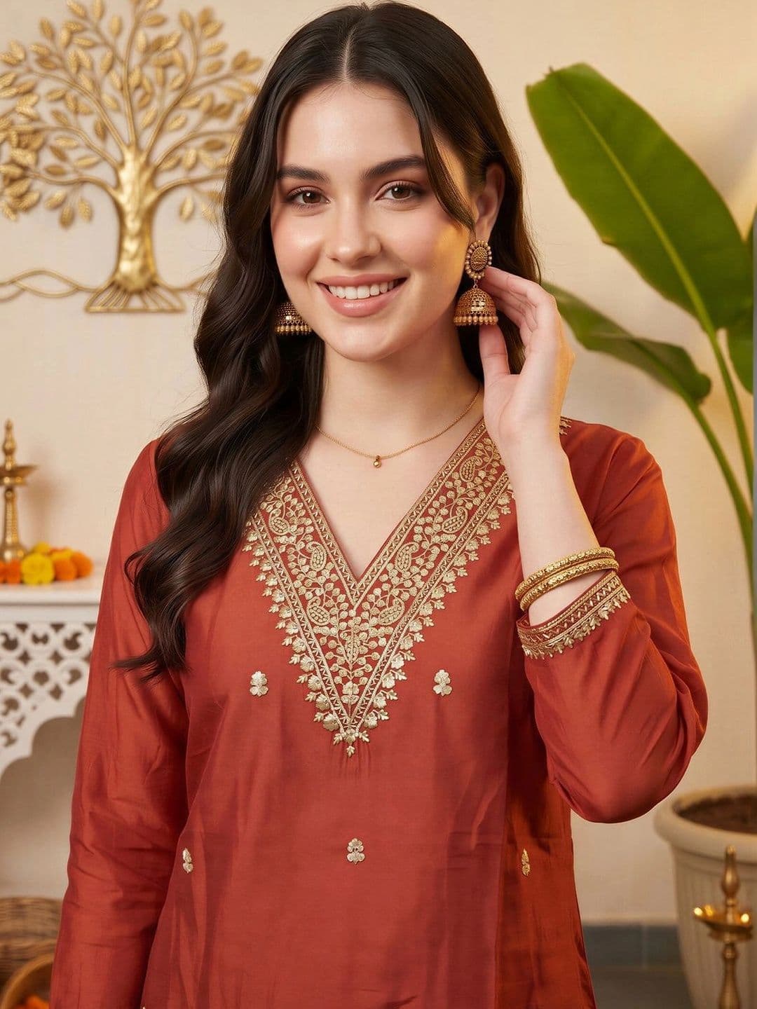 Indo Era Women Ethnic Motifs Embroidered Regular Kurta with Trousers & With Dupatta thumbnail 3
