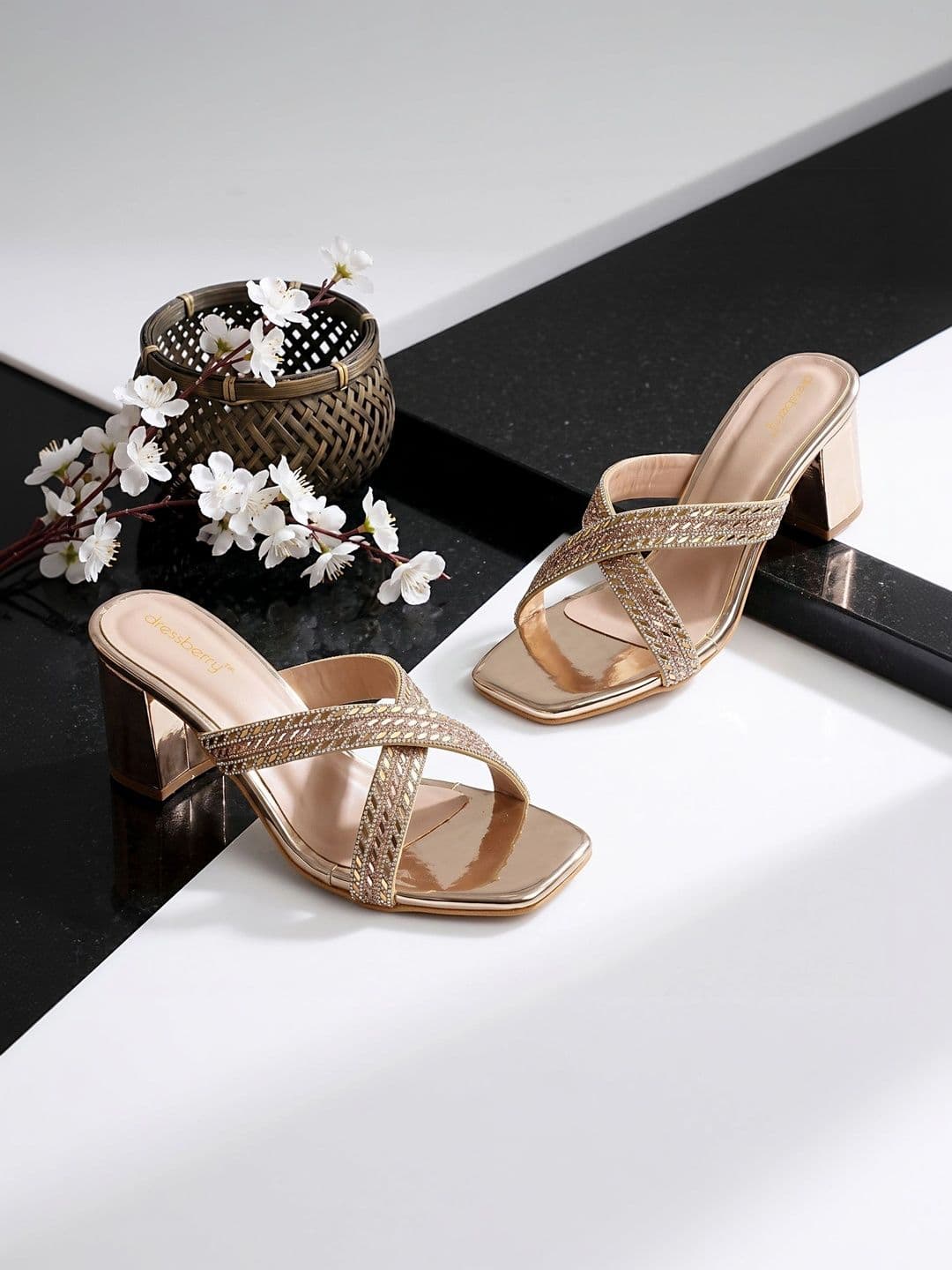 DressBerry Embellished Ethnic Block Sandals - view 1
