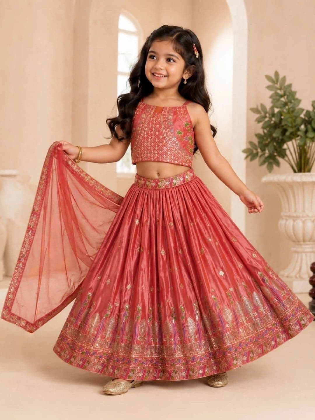 Moda Rapido Girls Embellished Mirror Work Ready to Wear Lehenga & Blouse With Dupatta - view 1