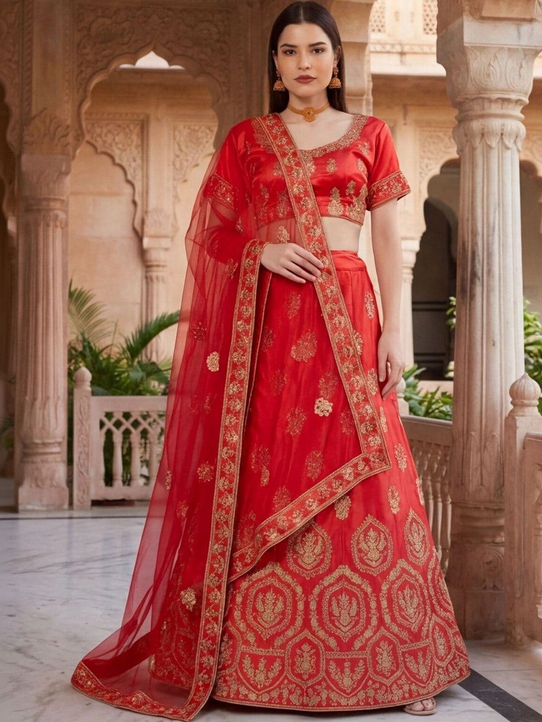 Sangria Embroidered Semi-Stitched Lehenga & Unstitched Blouse With Dupatta thumbnail 4