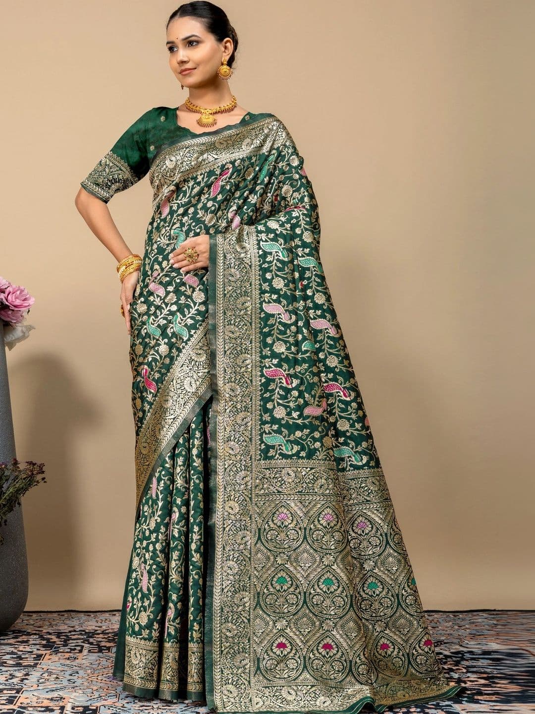 SILKARA CREATION Woven Design Zari Silk Blend Banarasi Saree - view 1