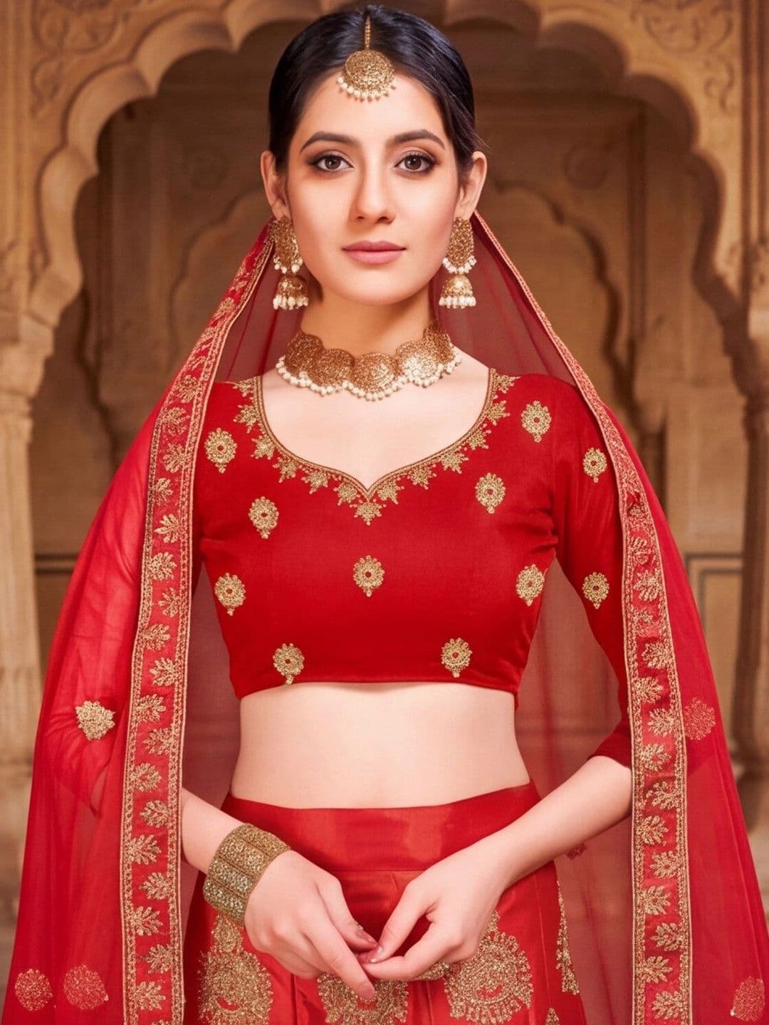 Sangria Embroidered Semi-Stitched Lehenga & Unstitched Blouse With Dupatta thumbnail 2