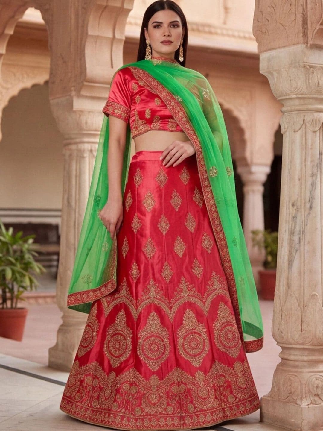Sangria Embroidered Semi-Stitched Lehenga & Unstitched Blouse With Dupatta thumbnail 3