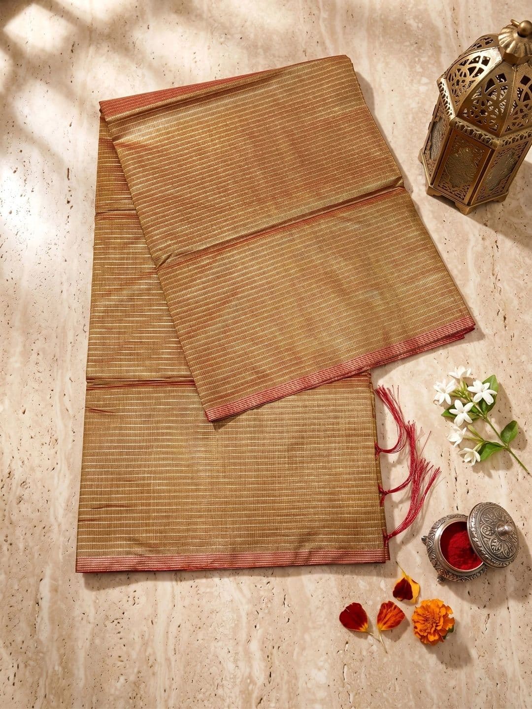 Naveera Striped Zari Tissue Designer Banarasi Saree thumbnail 2