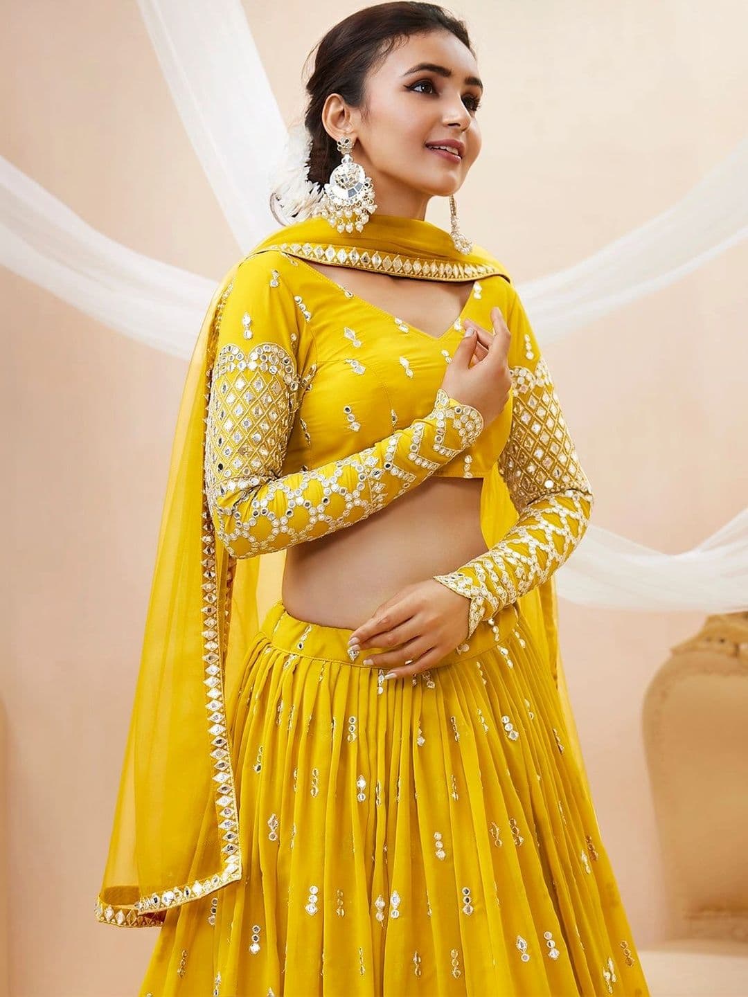 Zeel Clothing Embellished Mirror Work Semi-Stitched Lehenga & Unstitched Blouse With Dupatta thumbnail 6