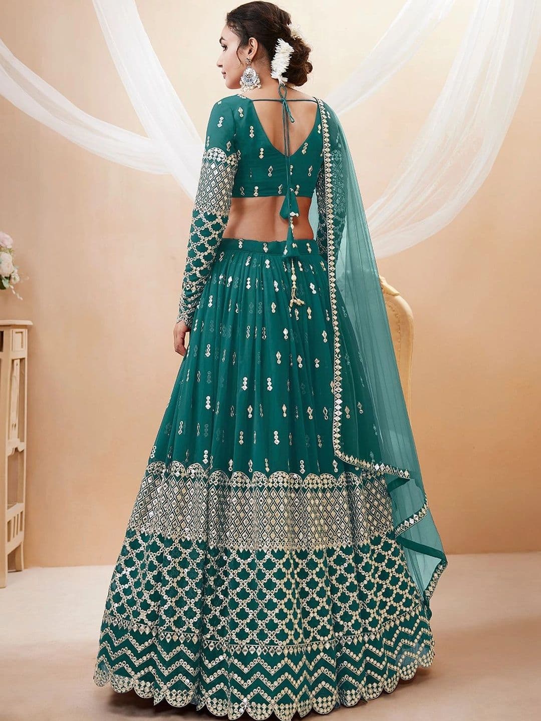 Zeel Clothing Embellished Mirror Work Semi-Stitched Lehenga & Unstitched Blouse With Dupatta thumbnail 2