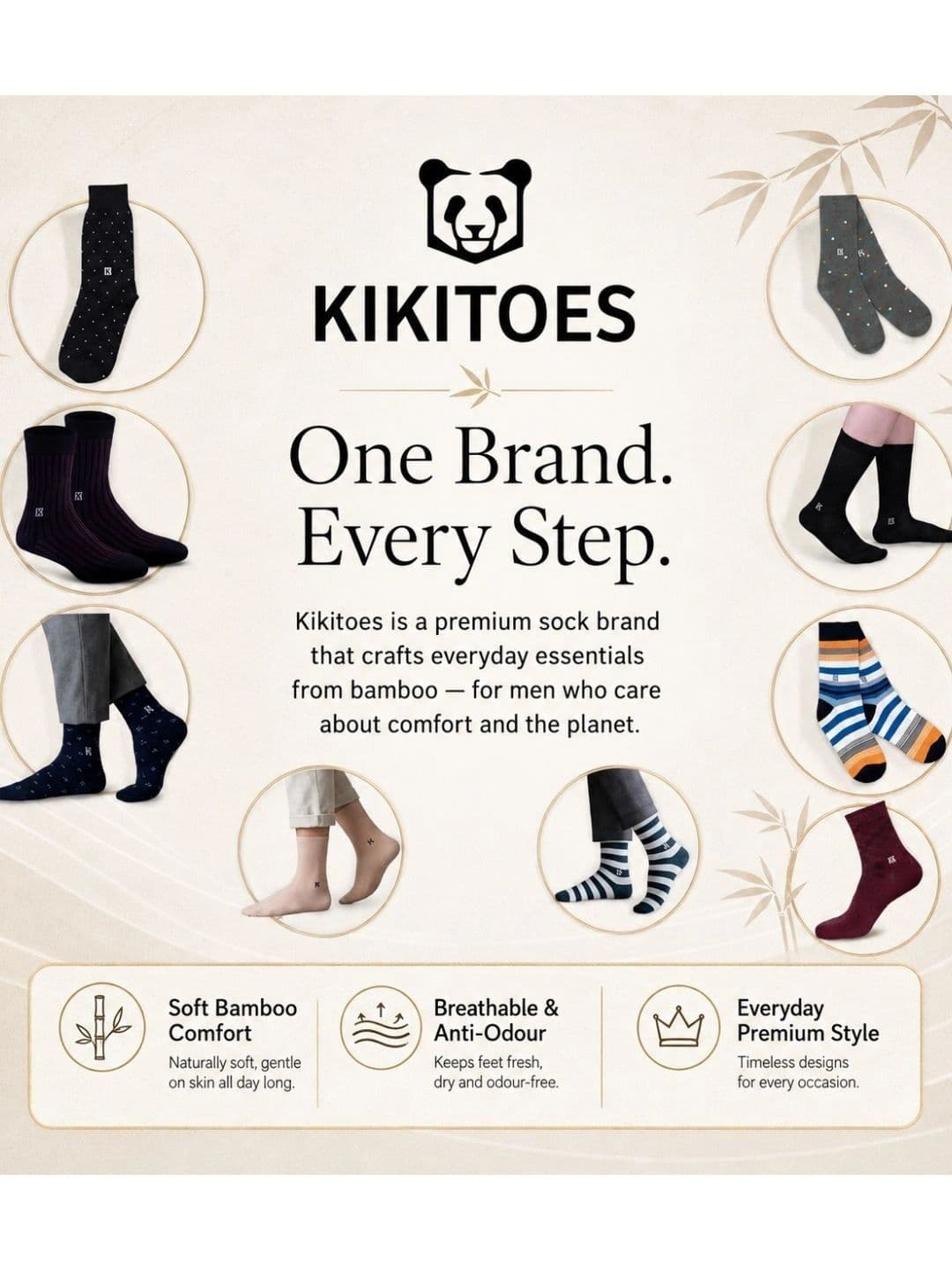Kikitoes Men Pack of 2 Bamboo Crew Socks Striped Polka Dot Anti-Odour Moisture Wicking thumbnail 6