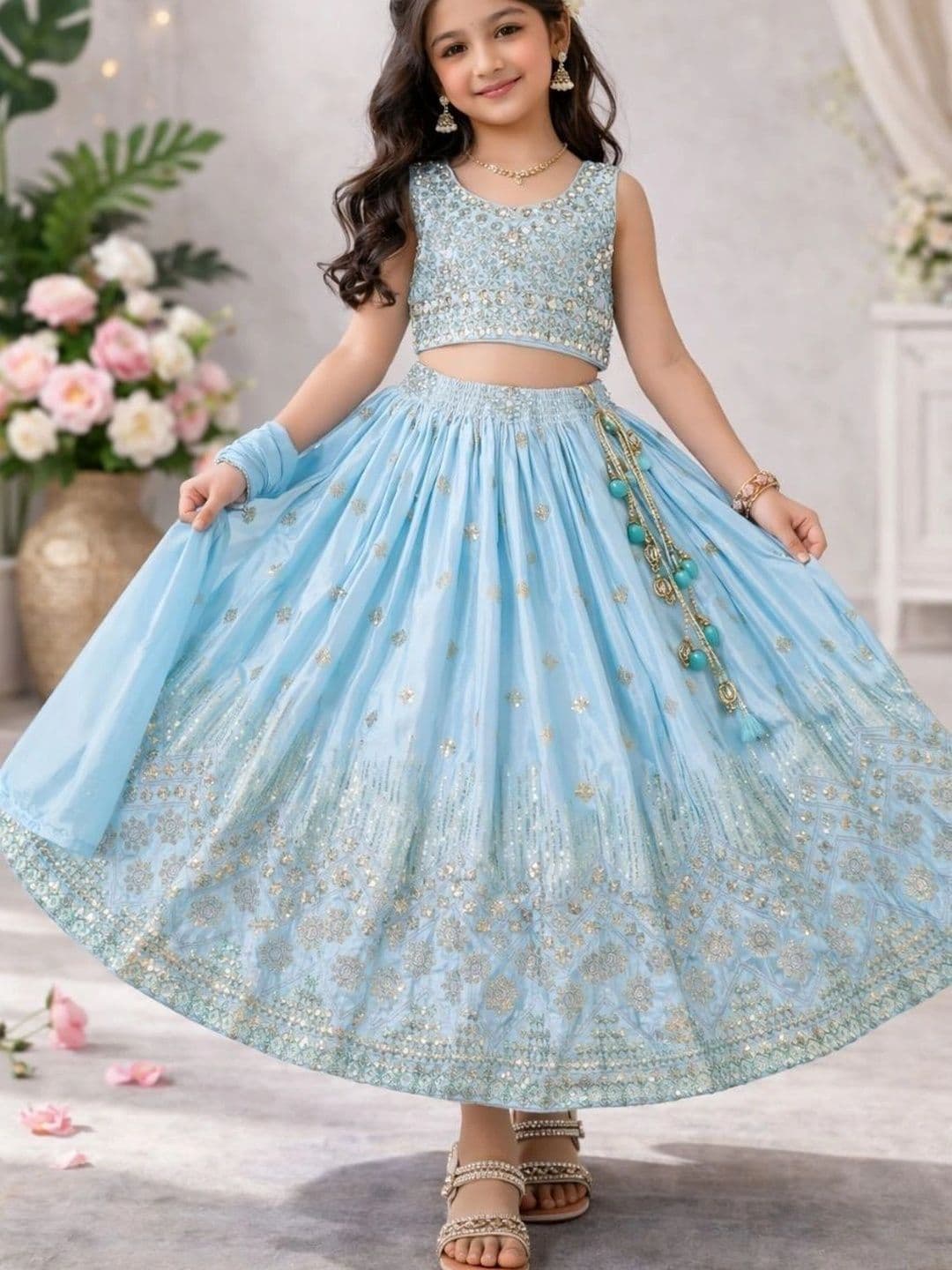 Moda Rapido Girls Embellished Sequinned Ready to Wear Lehenga & Blouse With Dupatta - view 1