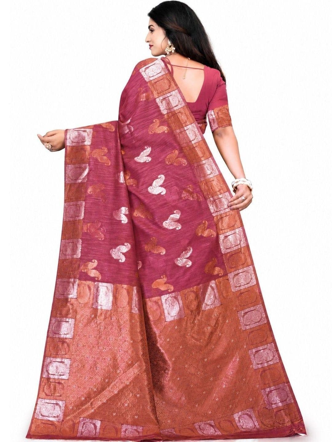 Prisan Women Gajri Woven Cotton Saree with Unstitched Blouse thumbnail 4