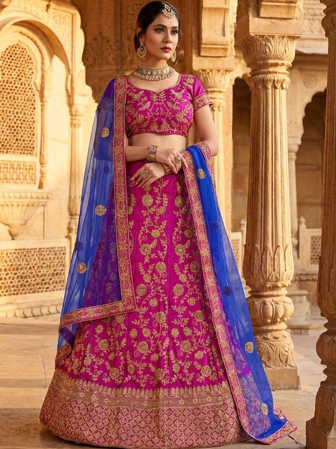 Sangria Embroidered Thread Work Semi-Stitched Lehenga & Unstitched Blouse With Dupatta - view 1