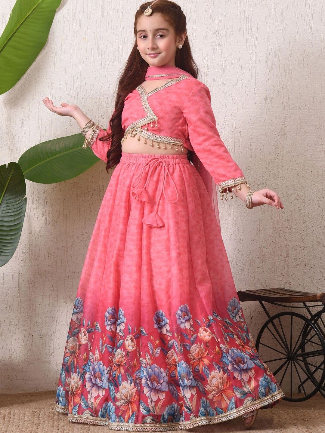 Indi-Loom Couture Girls Embellished Ready to Wear Lehenga & Blouse With Dupatta thumbnail 4