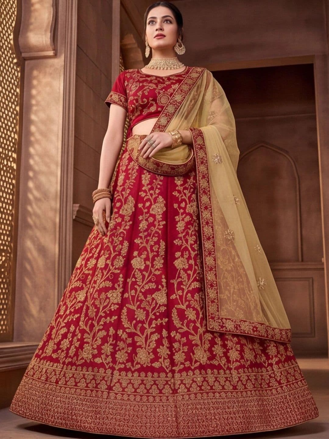 Sangria Embroidered Semi-Stitched Lehenga & Unstitched Blouse With Dupatta thumbnail 3