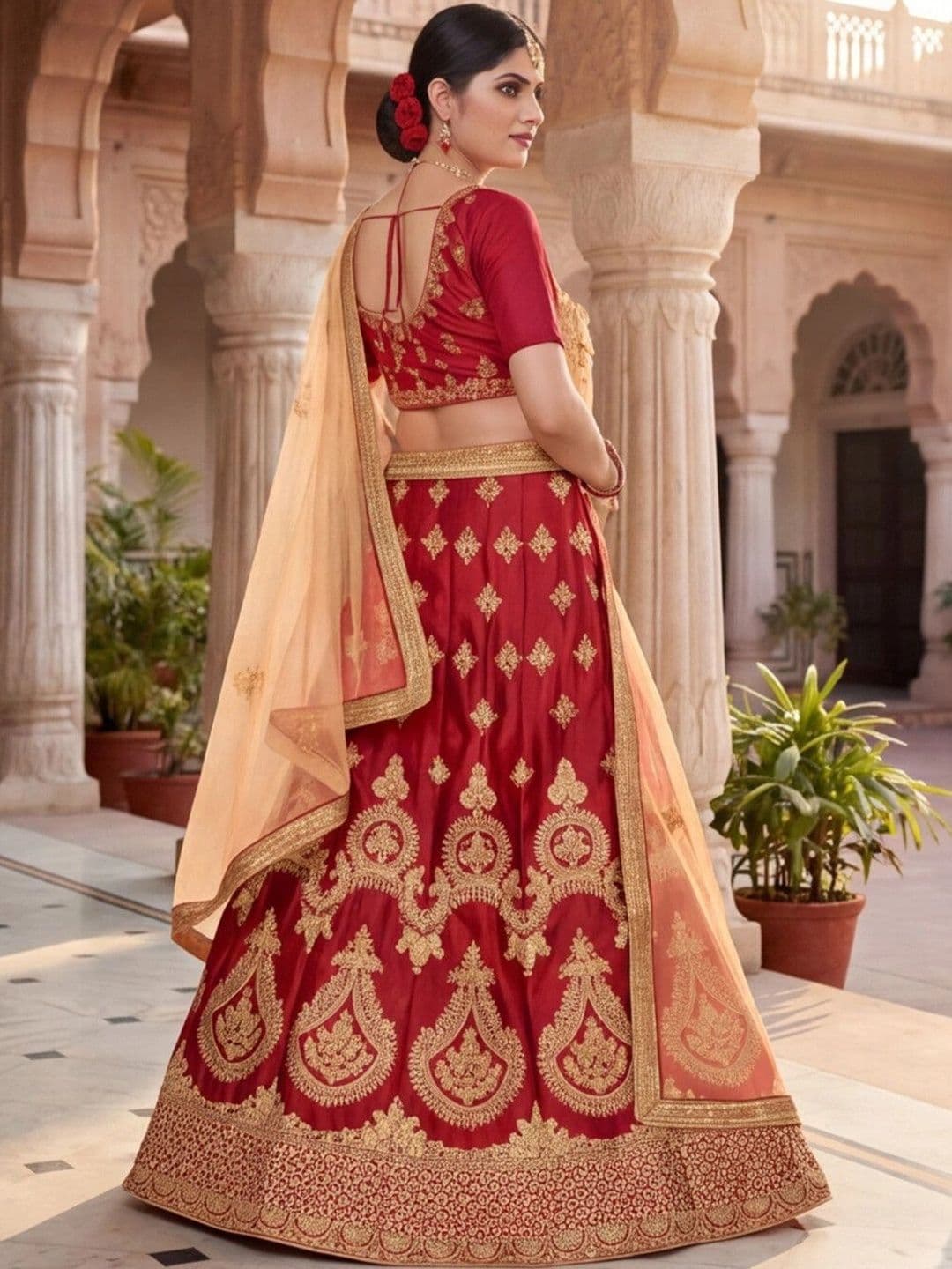 Sangria Embroidered Semi-Stitched Lehenga & Unstitched Blouse With Dupatta thumbnail 6