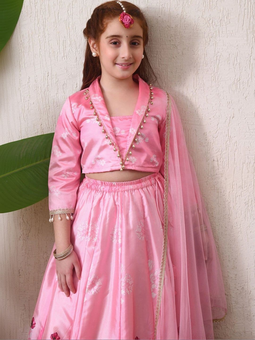 Indi-Loom Couture Girls Printed Beads and Stones Ready to Wear Lehenga & Blouse With Dupatta thumbnail 5