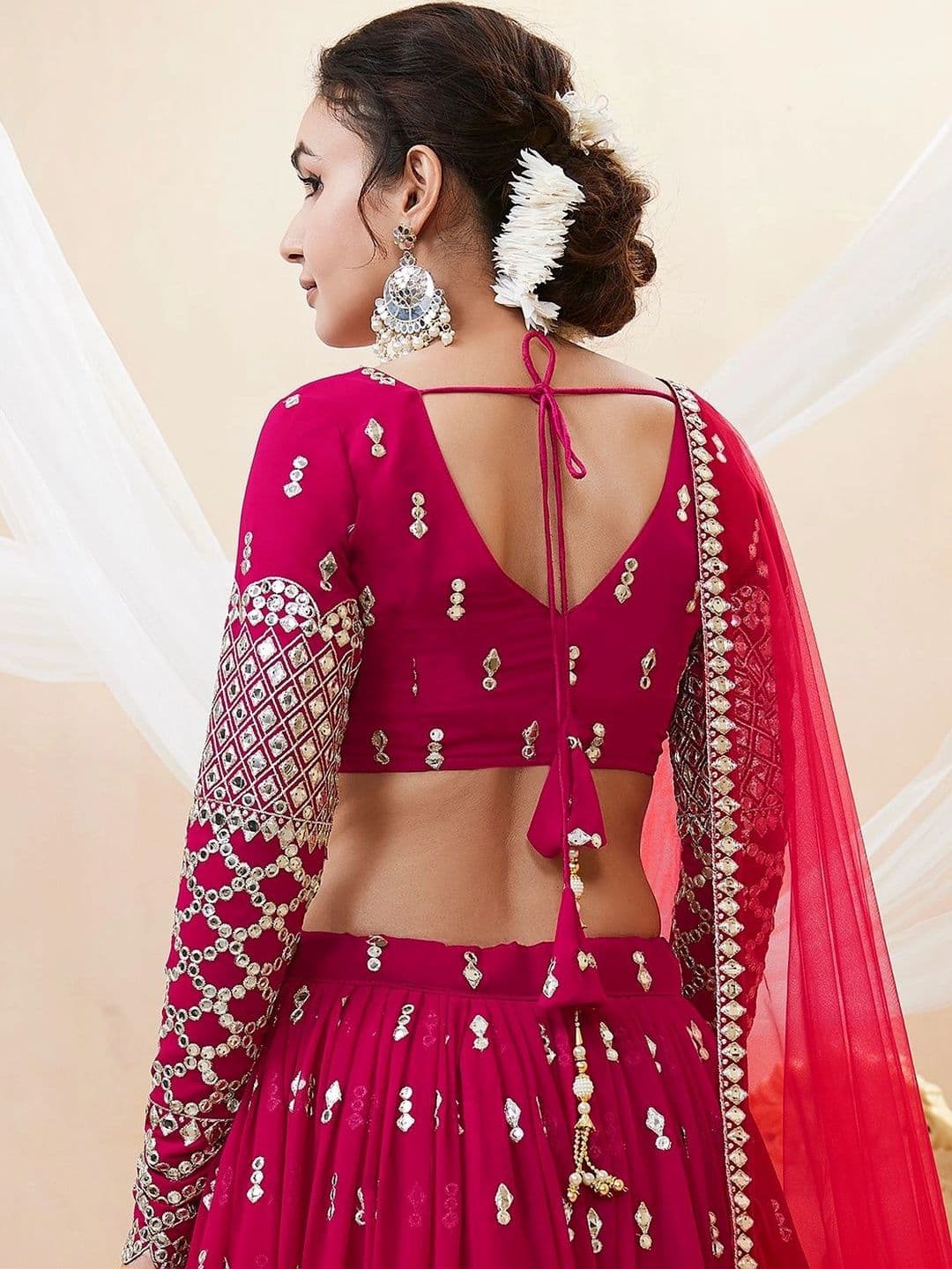 Zeel Clothing Embellished Mirror Work Semi-Stitched Lehenga & Unstitched Blouse With Dupatta thumbnail 2