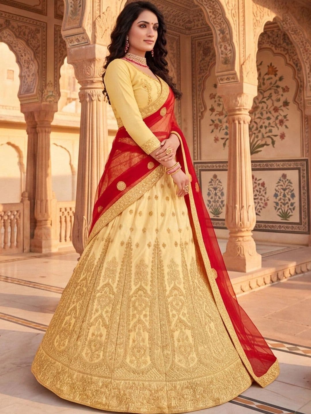 Sangria Embroidered Semi-Stitched Lehenga & Unstitched Blouse With Dupatta thumbnail 7