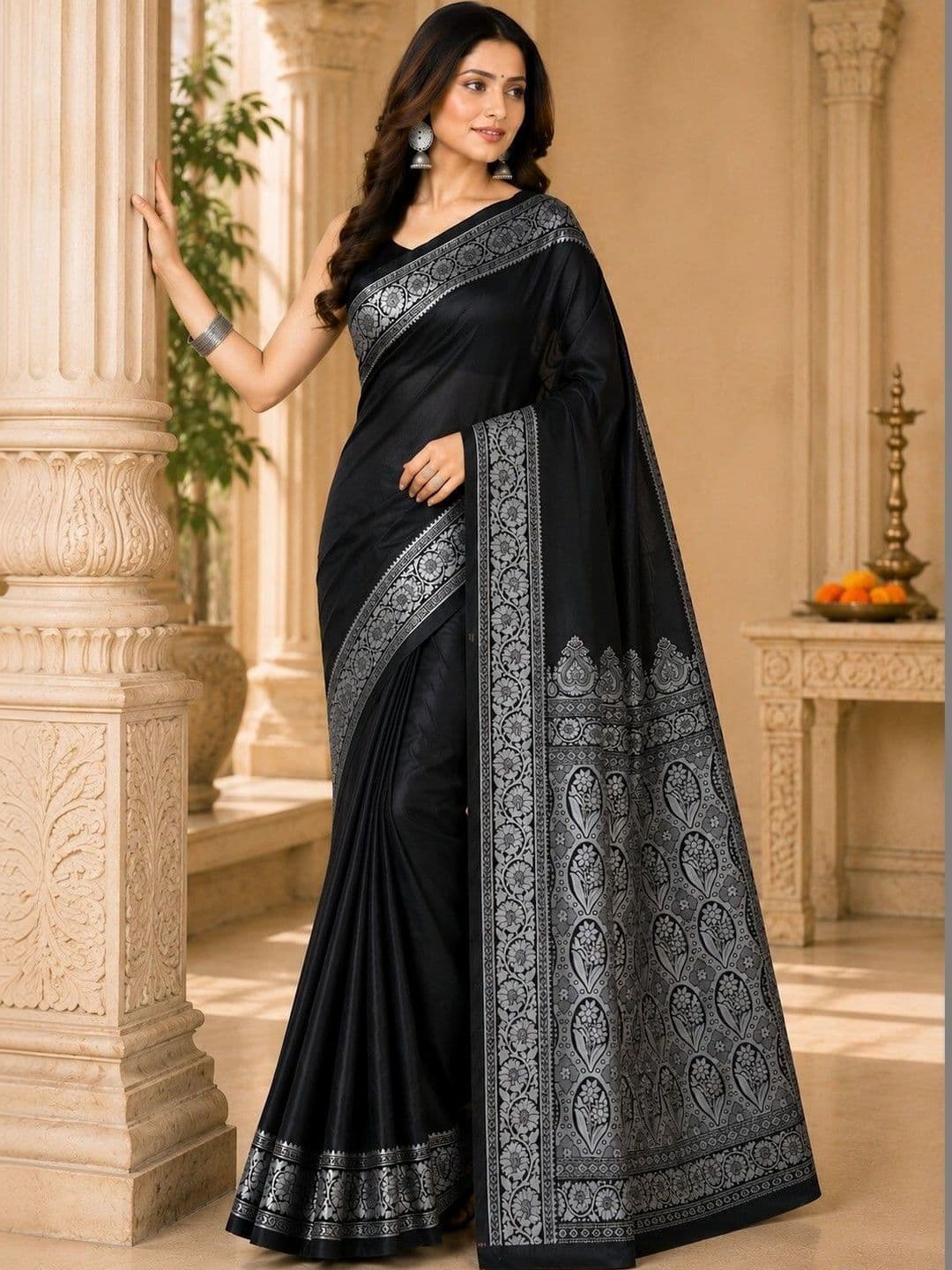 Prisan Women Black Woven Banarasi Soft Silk Saree with Unstitched Blouse - view 1