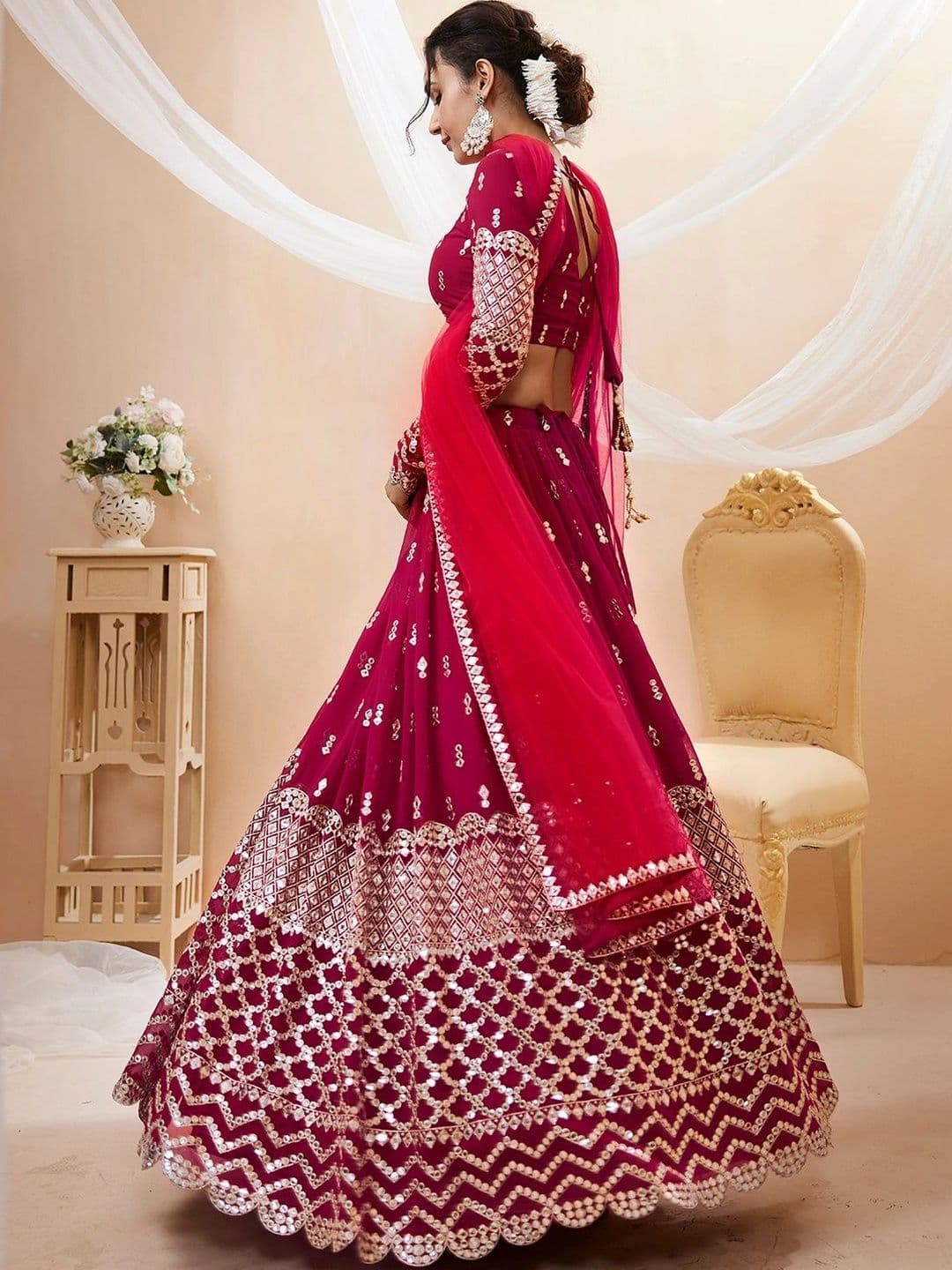 Zeel Clothing Embellished Mirror Work Semi-Stitched Lehenga & Unstitched Blouse With Dupatta thumbnail 7