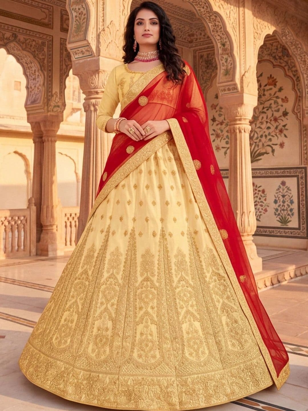 Sangria Embroidered Semi-Stitched Lehenga & Unstitched Blouse With Dupatta thumbnail 4