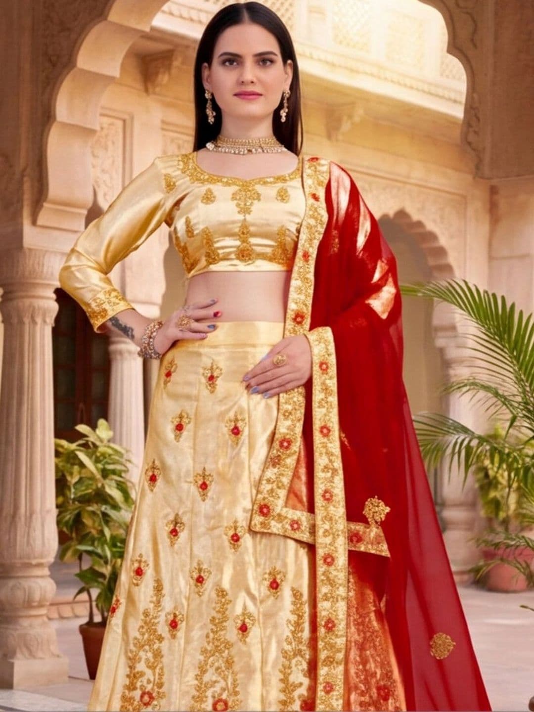 Sangria Embroidered Semi-Stitched Lehenga & Unstitched Blouse With Dupatta thumbnail 4