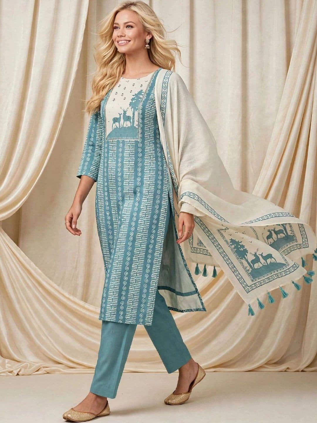 WaCraz Printed Pure Cotton Semi-Stitched Dress Material thumbnail 2