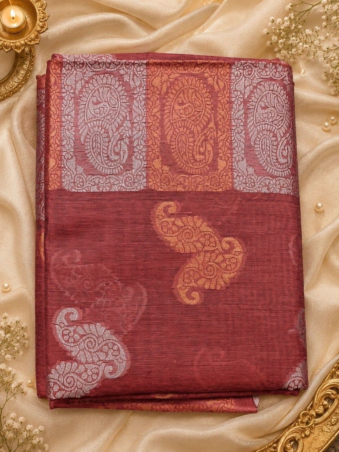 Prisan Women Gajri Woven Cotton Saree with Unstitched Blouse thumbnail 6