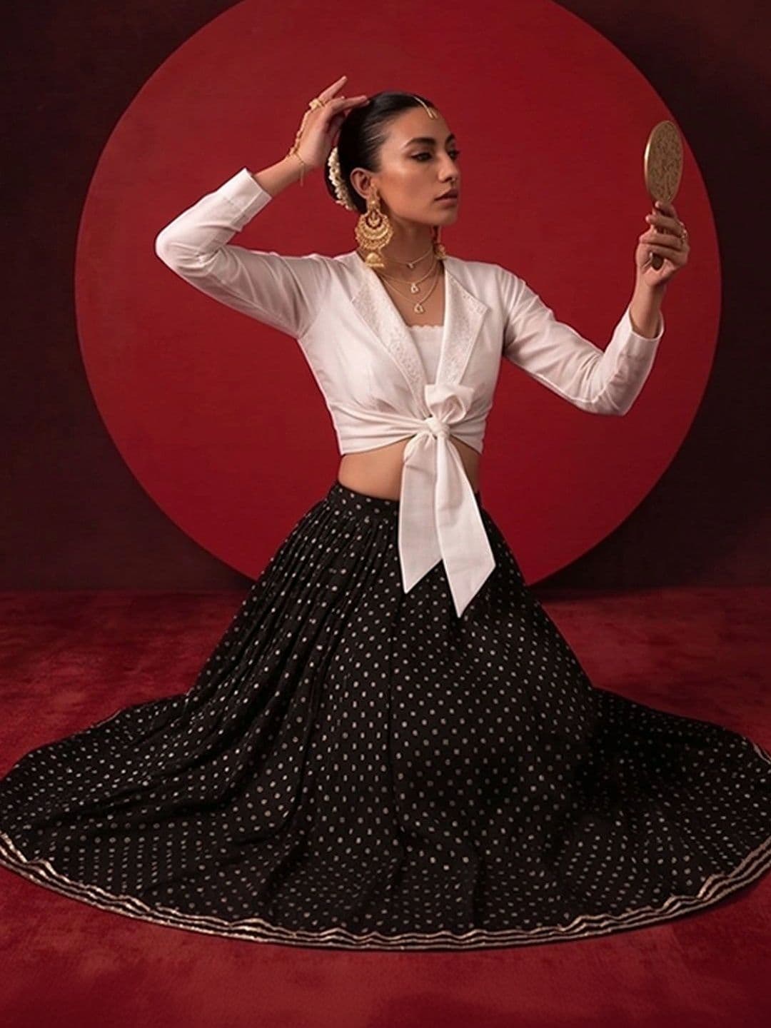 Varanga Women Georgette Geometric Maxi Flared Skirt thumbnail 2