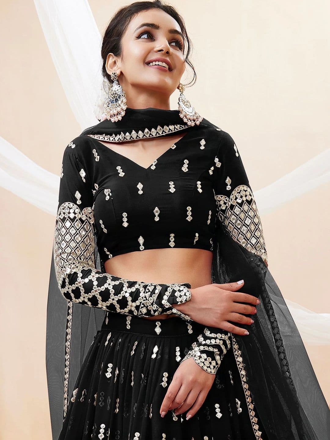 Zeel Clothing Embellished Mirror Work Semi-Stitched Lehenga & Unstitched Blouse With Dupatta thumbnail 6