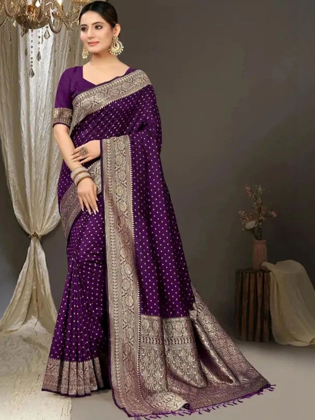 Nayram Fashion Woven Design Zari Silk Blend Kanjeevaram Saree - view 1