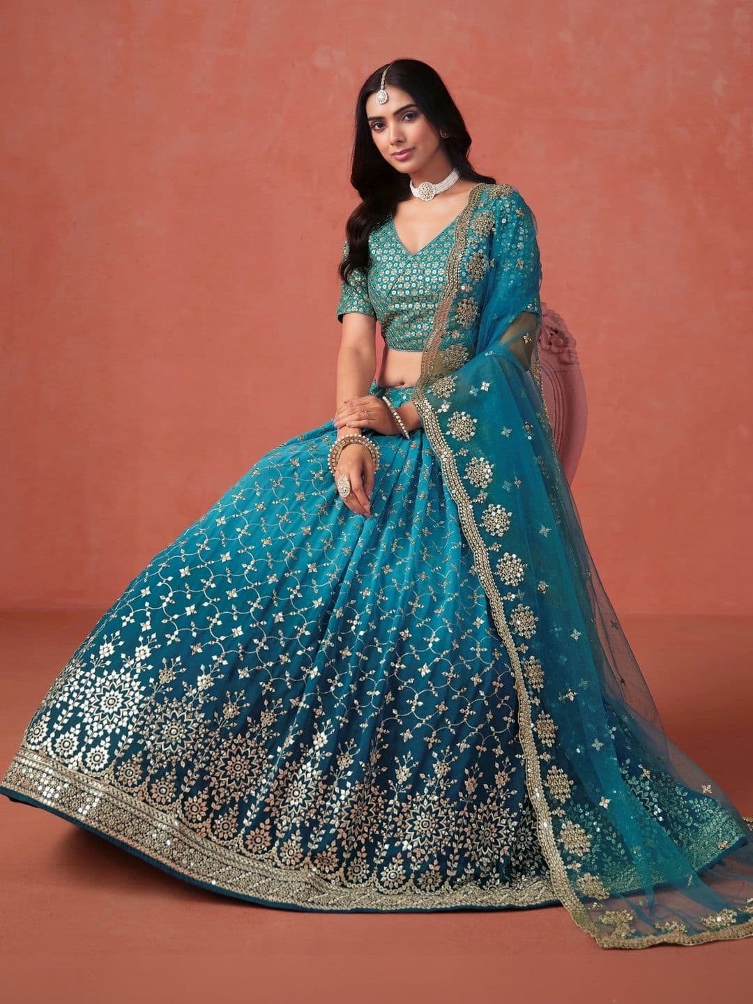 Zeel Clothing Embellished Sequinned Semi-Stitched Lehenga & Unstitched Blouse With Dupatta thumbnail 2