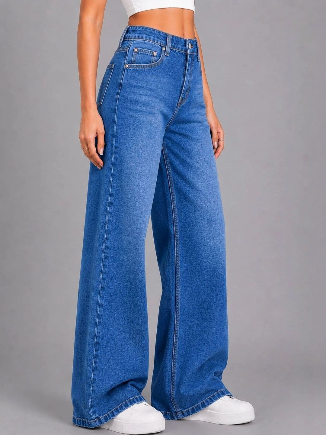 ADBUCKS Women Wide Leg High-Rise Light Fade Stretchable Jeans thumbnail 4