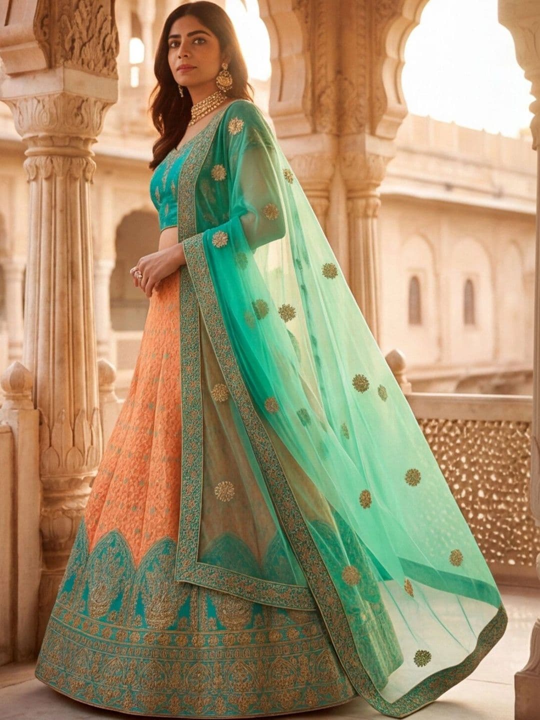 Sangria Embroidered Semi-Stitched Lehenga & Unstitched Blouse With Dupatta thumbnail 6