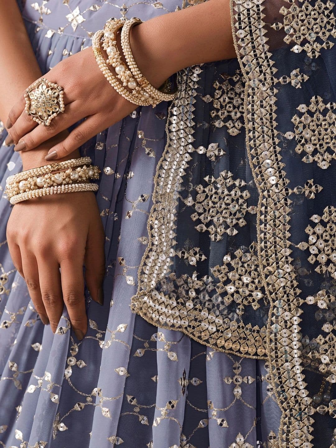 Zeel Clothing Embellished Sequinned Semi-Stitched Lehenga & Unstitched Blouse With Dupatta thumbnail 2