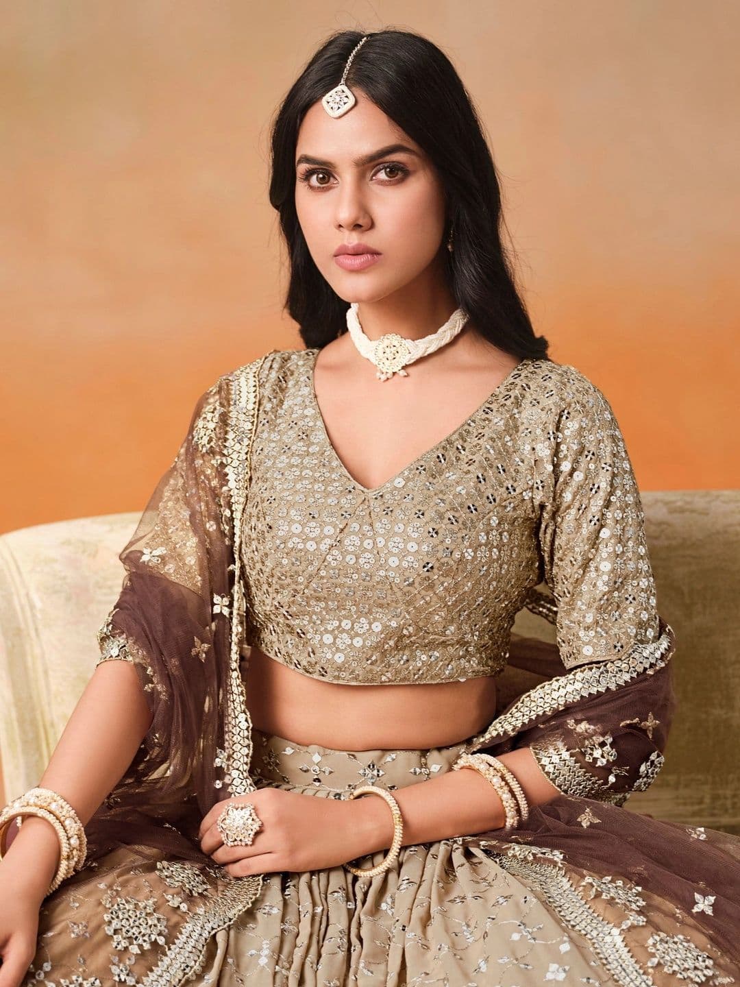 Zeel Clothing Embellished Sequinned Semi-Stitched Lehenga & Unstitched Blouse With Dupatta thumbnail 7