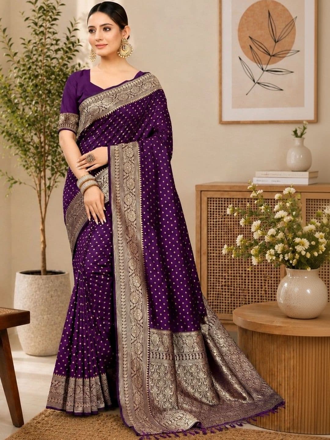 Nayram Fashion Woven Design Zari Silk Blend Kanjeevaram Saree - view 1