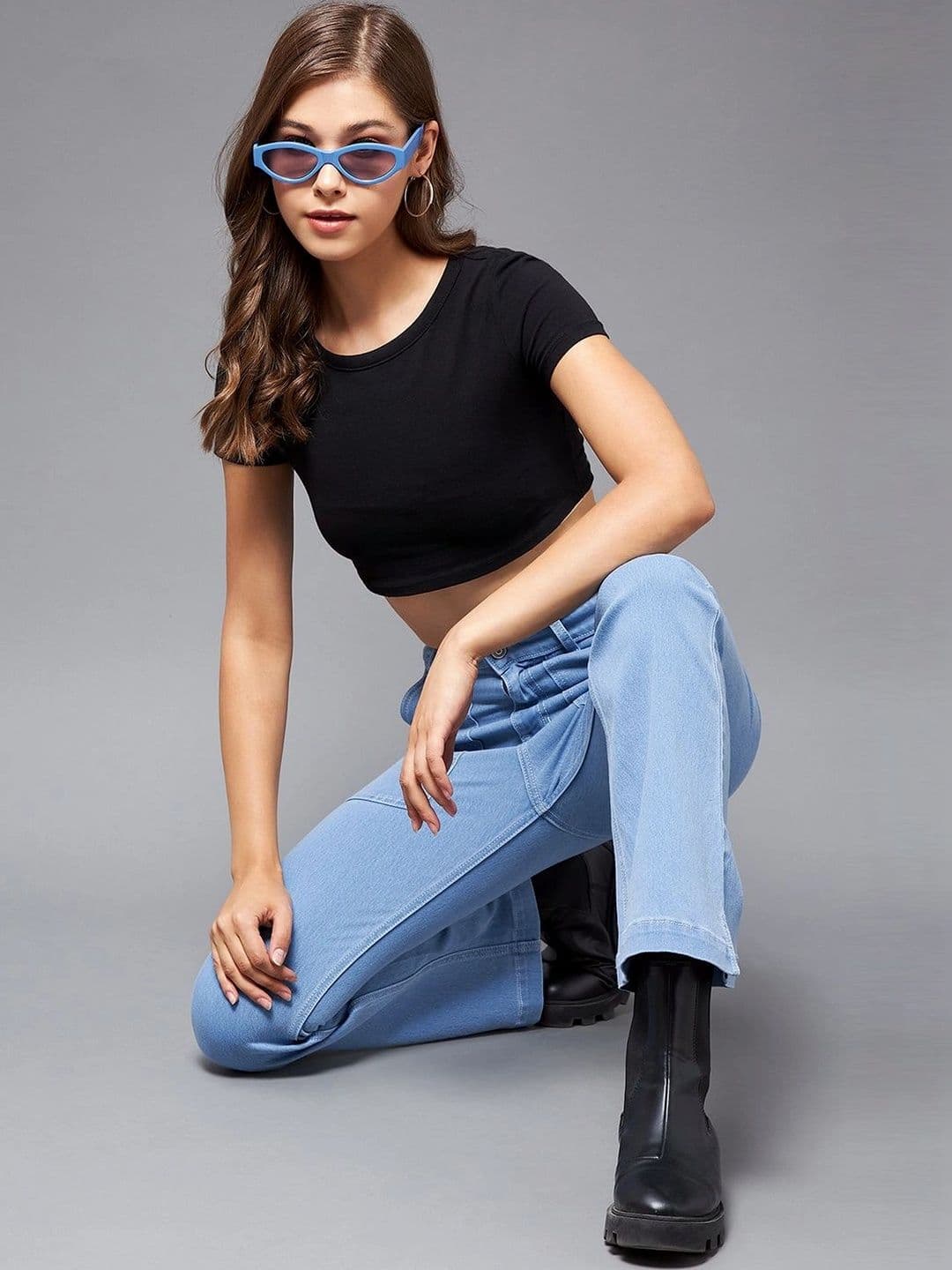 Mast & Harbour Women Bootcut High-Rise Heavy Fade Stretchable Jeans thumbnail 5