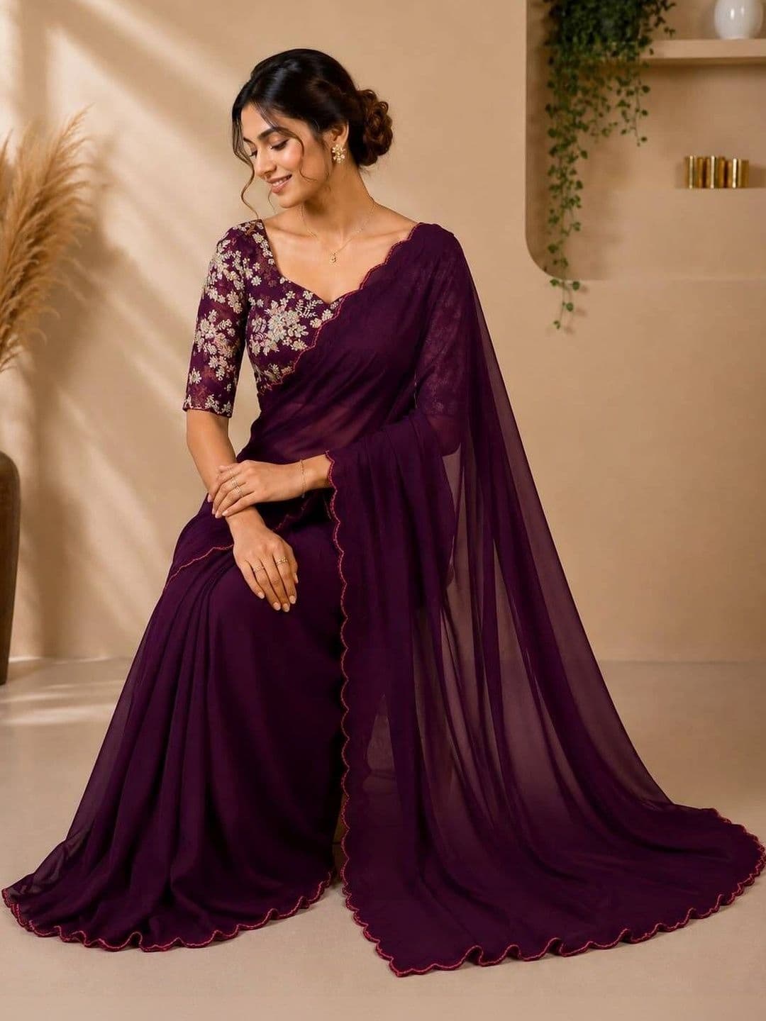 Saanvi Floral Embroidered Poly Georgette Saree - view 1