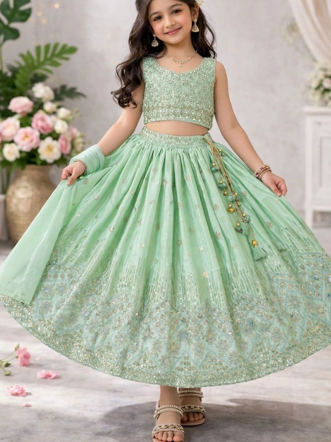 Moda Rapido Girls Embellished Sequinned Ready to Wear Lehenga & Blouse With Dupatta - view 1