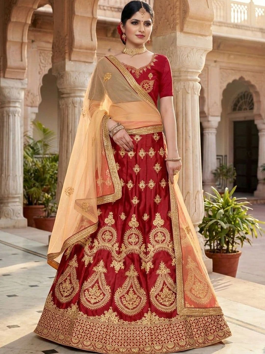 Sangria Embroidered Semi-Stitched Lehenga & Unstitched Blouse With Dupatta - view 1