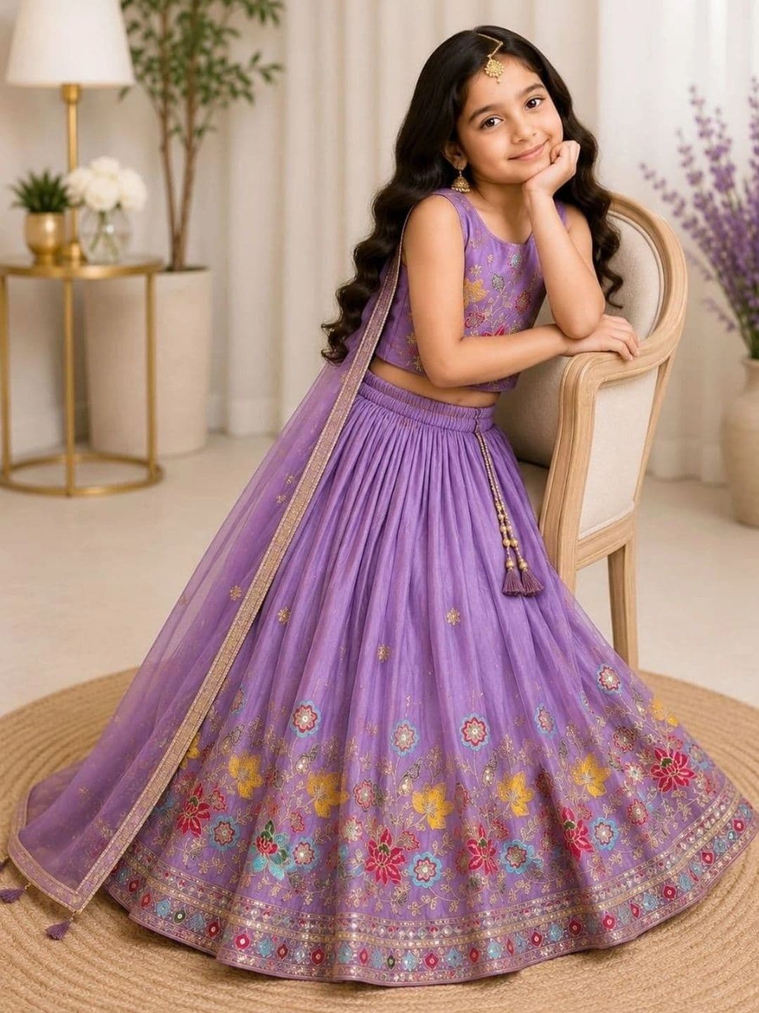 Moda Rapido Girls Embroidered Thread Work Ready to Wear Lehenga & Blouse With Dupatta thumbnail 2