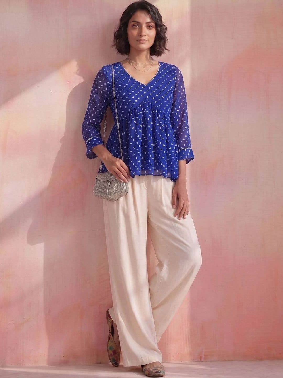 Varanga Polka Dot Print Peplum Top thumbnail 4