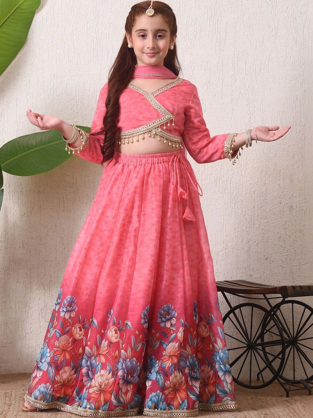 Indi-Loom Couture Girls Embellished Ready to Wear Lehenga & Blouse With Dupatta - view 1