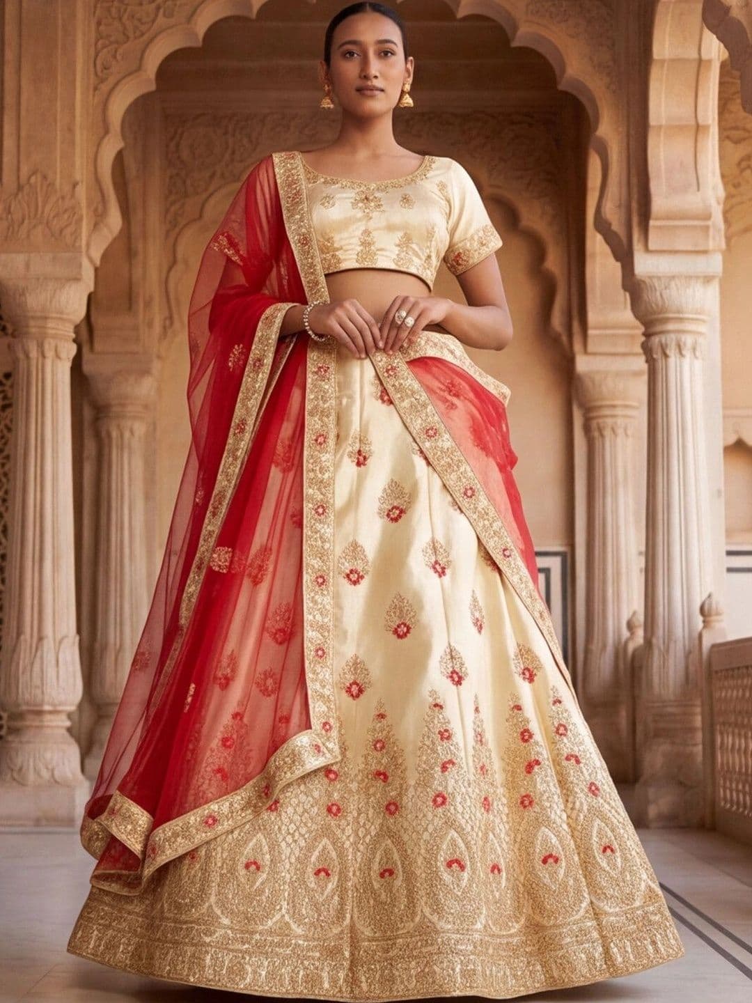 Sangria Embroidered Semi-Stitched Lehenga & Unstitched Blouse With Dupatta thumbnail 7