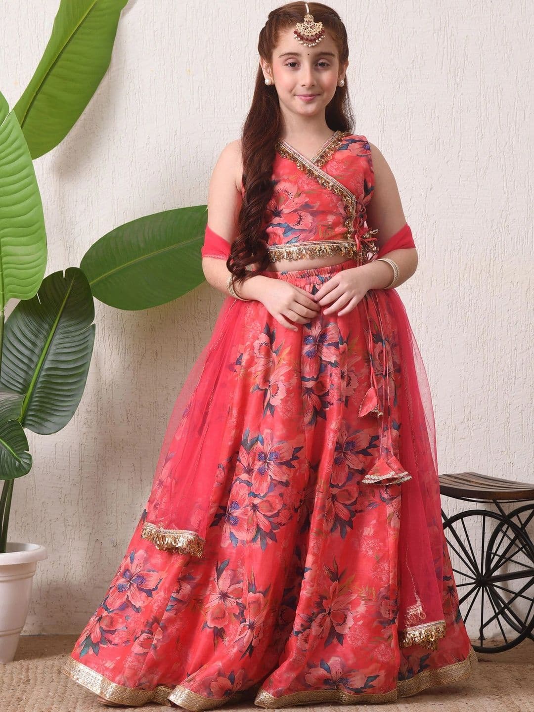Indi-Loom Couture Girls Printed Sequinned Ready to Wear Lehenga & Blouse With Dupatta - view 1