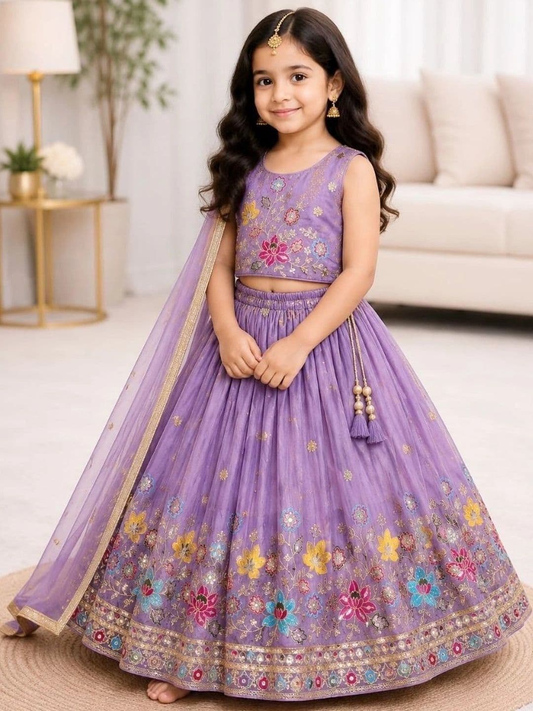 Moda Rapido Girls Embroidered Thread Work Ready to Wear Lehenga & Blouse With Dupatta thumbnail 3