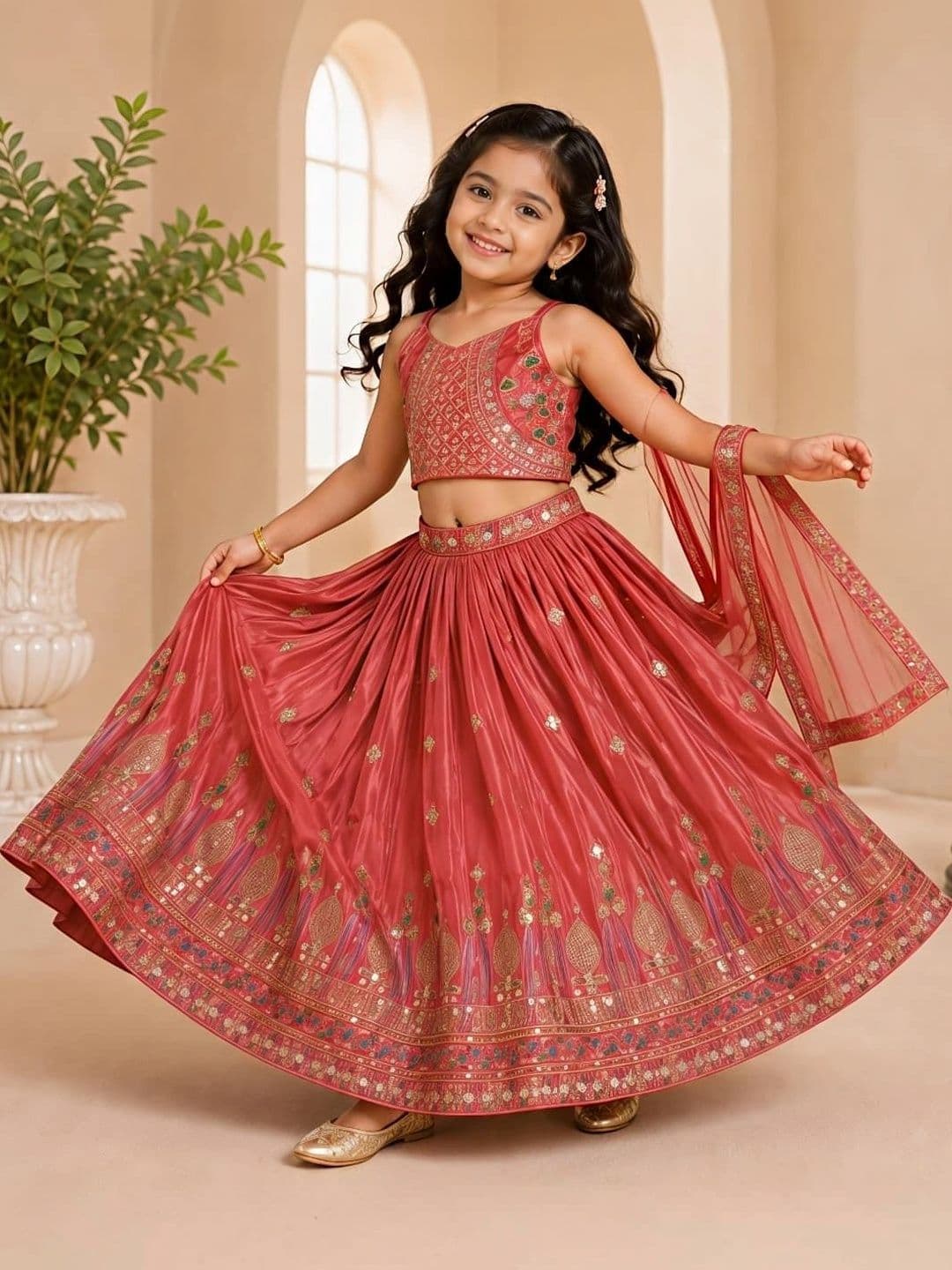 Moda Rapido Girls Embellished Mirror Work Ready to Wear Lehenga & Blouse With Dupatta thumbnail 2