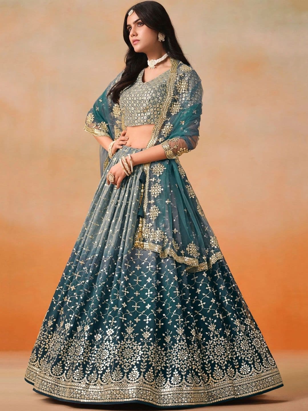 Zeel Clothing Embellished Sequinned Semi-Stitched Lehenga & Unstitched Blouse With Dupatta thumbnail 4